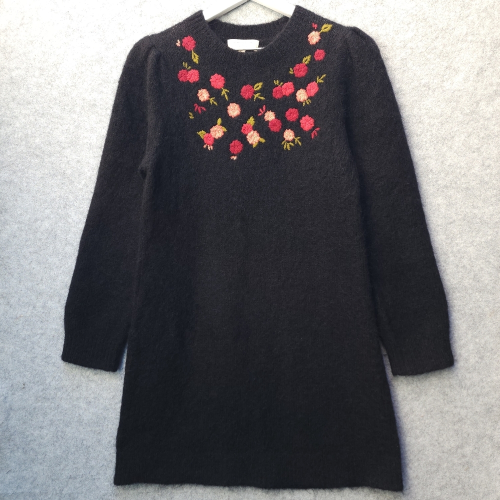 SEZANE Uriel Embroidered Long Sleeve Dress in Black - Picture 3 of 11